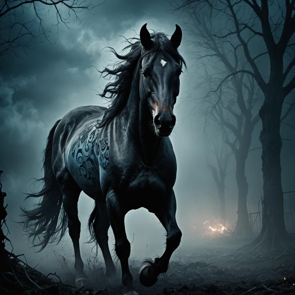 Ghostly Horse in Dark Victorian Gothic Stable