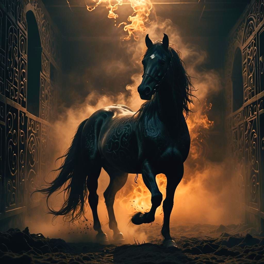 Ghostly Horse in Dark Victorian Stable