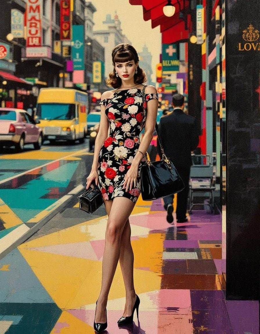 Ornamental Baroque Pop Art of 1950s Pin-Up Woman