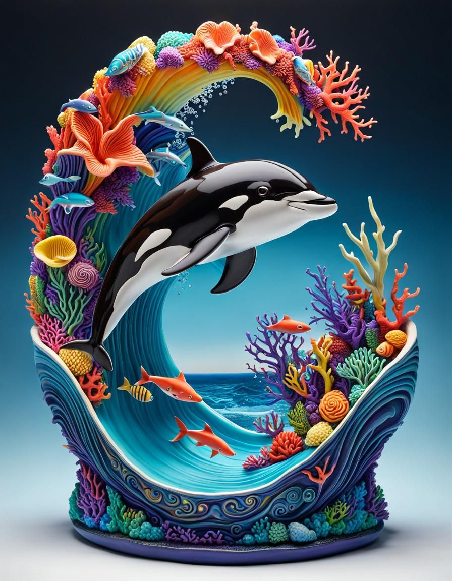 Whimsical Clay Sculpture of Ocean Life