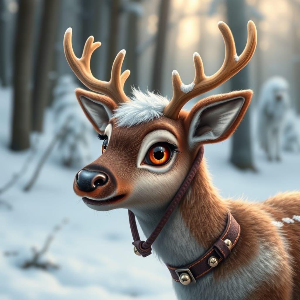 Adorable Baby Reindeer in Snowy Forest