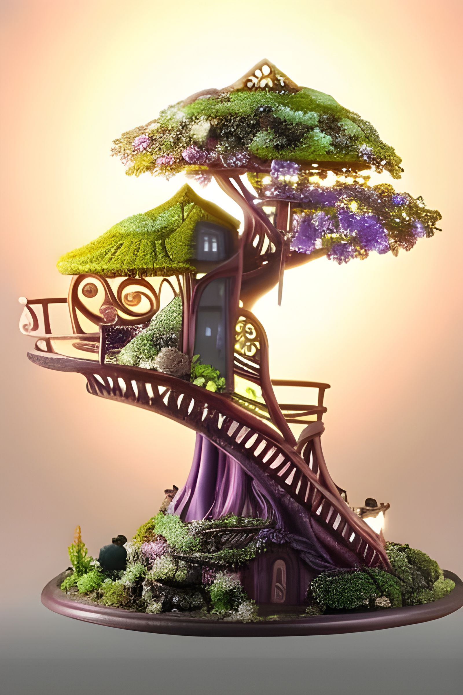 Magical Glowing Treehouse Mansion at Night