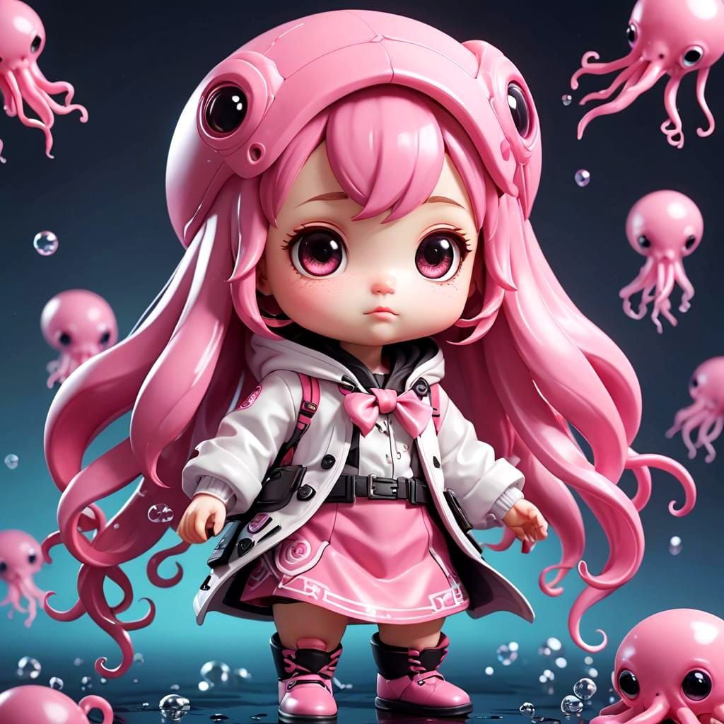 Chibi Pink Squid Baby in Anime Style