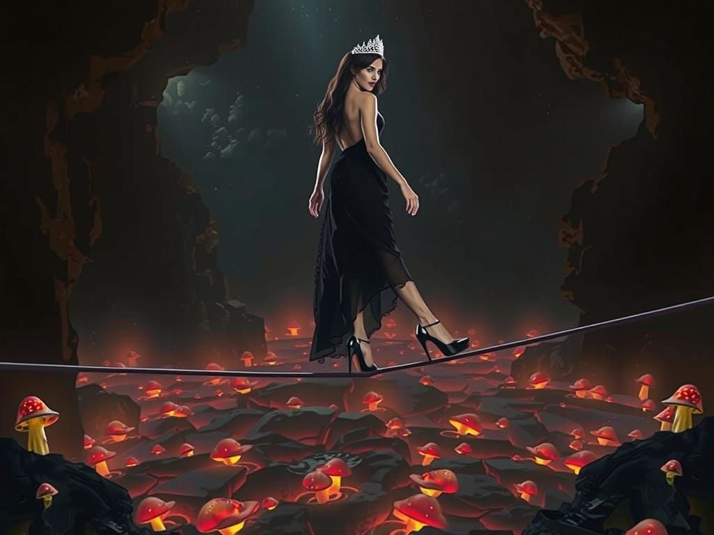 Dark Elf Queen Walks Lava Cavern in Cinematic Style