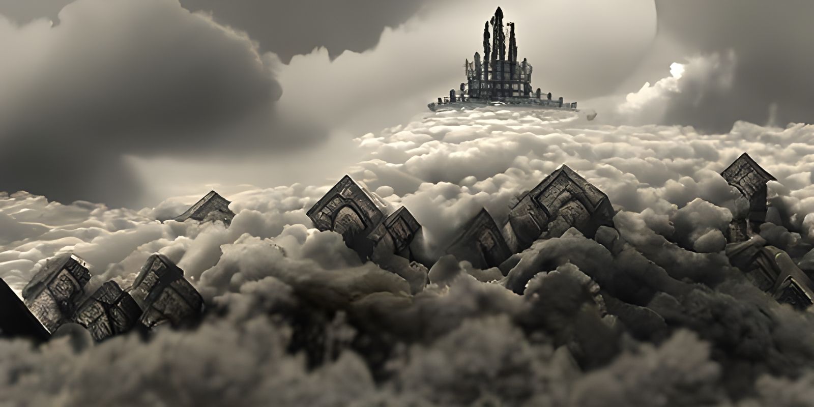Eldritch City of Gods in Clouds, Escher Style