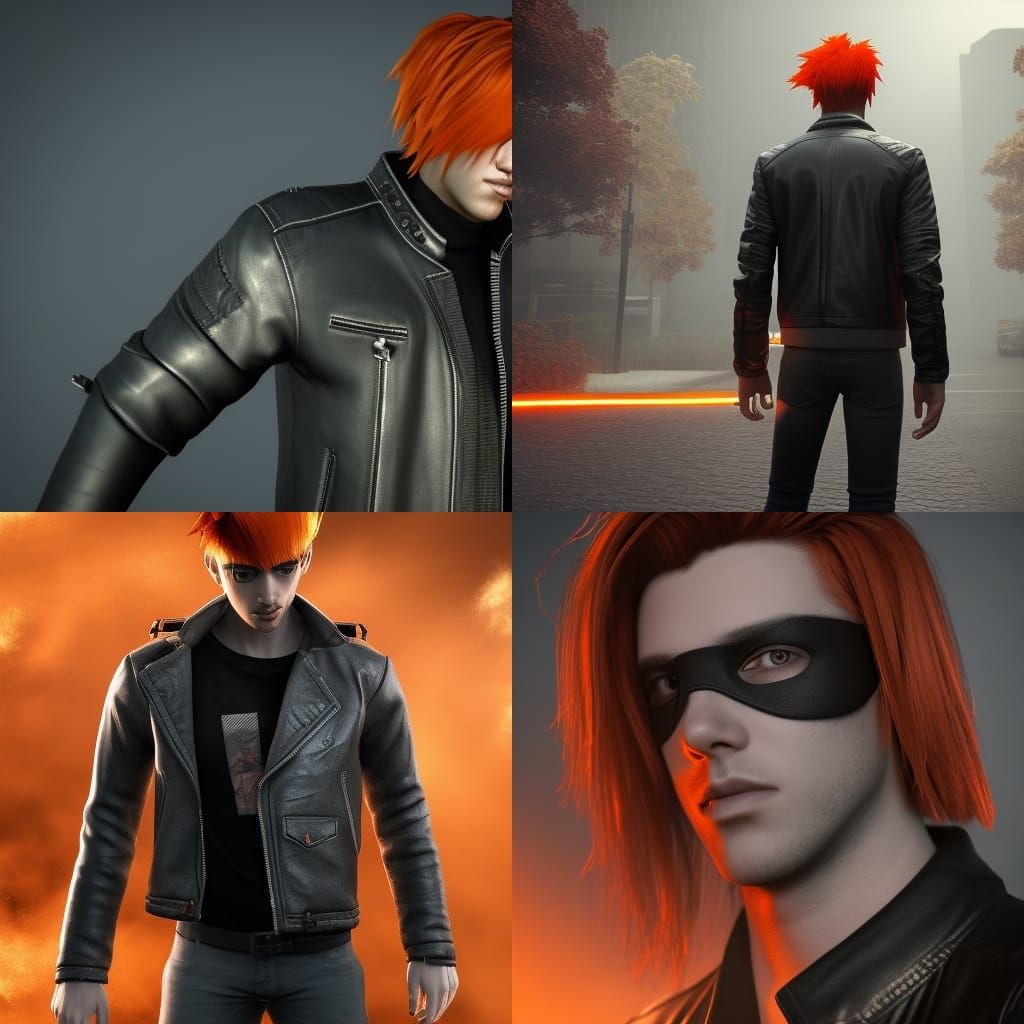 Orange Haired Man in Black Leather Jacket
