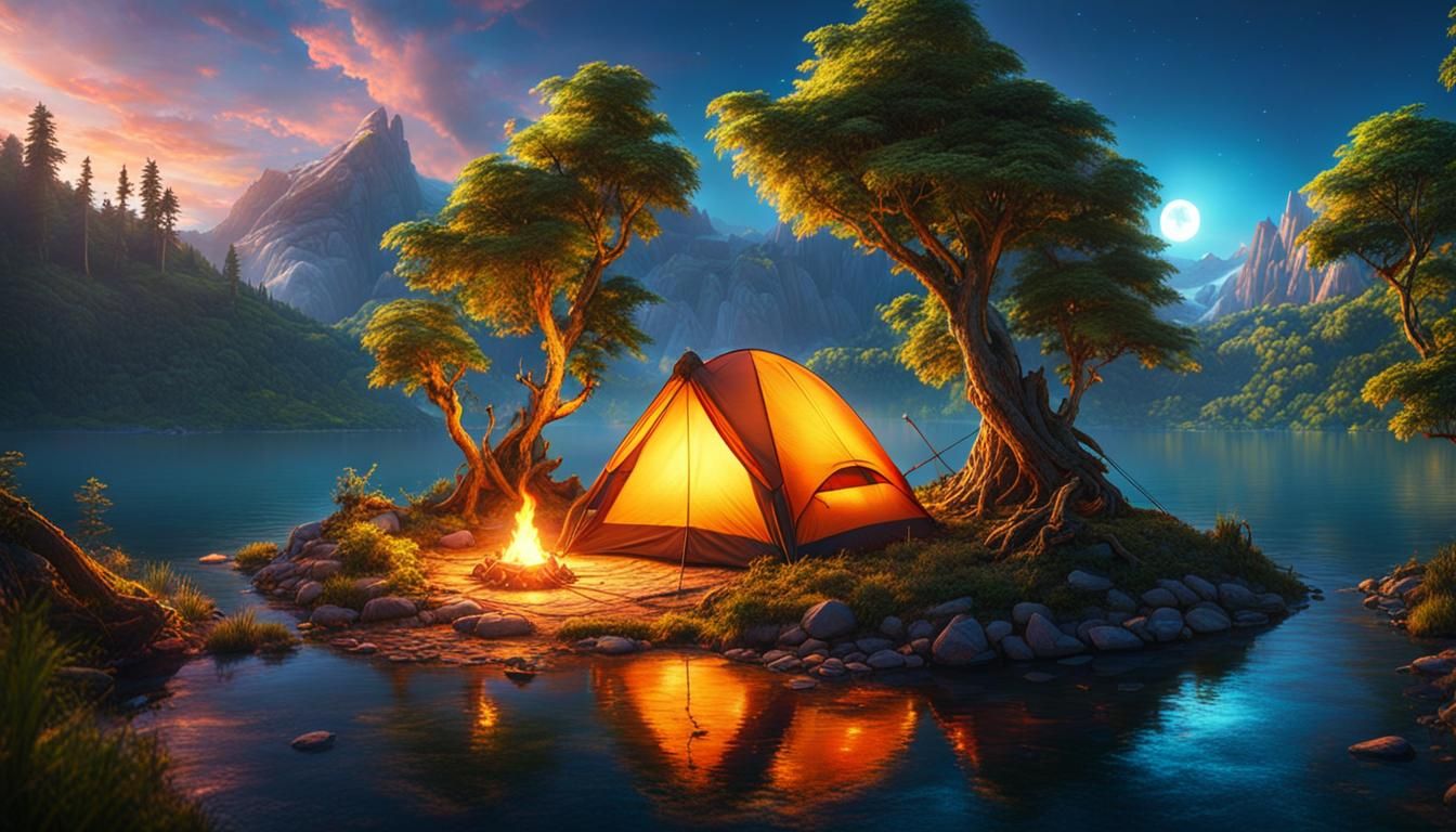 Lake Island Camping in Fantasy Concept Art