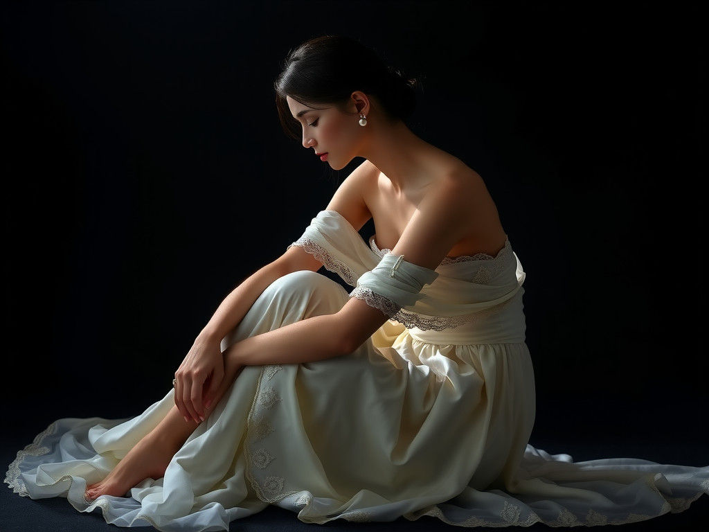 Ethereal Woman in Rembrandt-esque Chiaroscuro