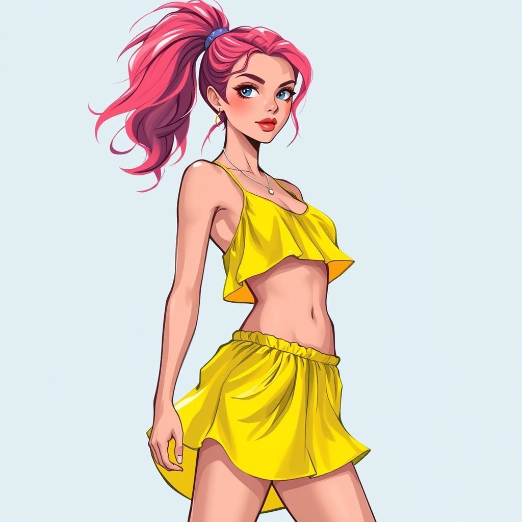 Confident Trans Girl with Muscles in Digital Art Style