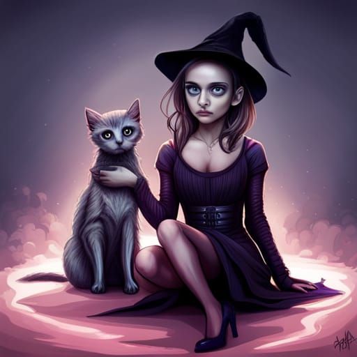 Cute Skeleton Creature with Kitten in Digital Art