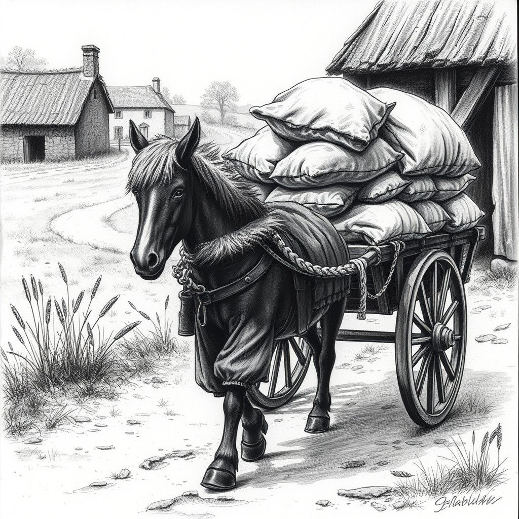 Fantasy Medieval Countryside Scene in Charcoal