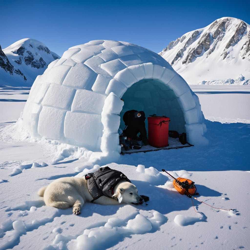 Alaskan Winter Campers Fishing at Sunset