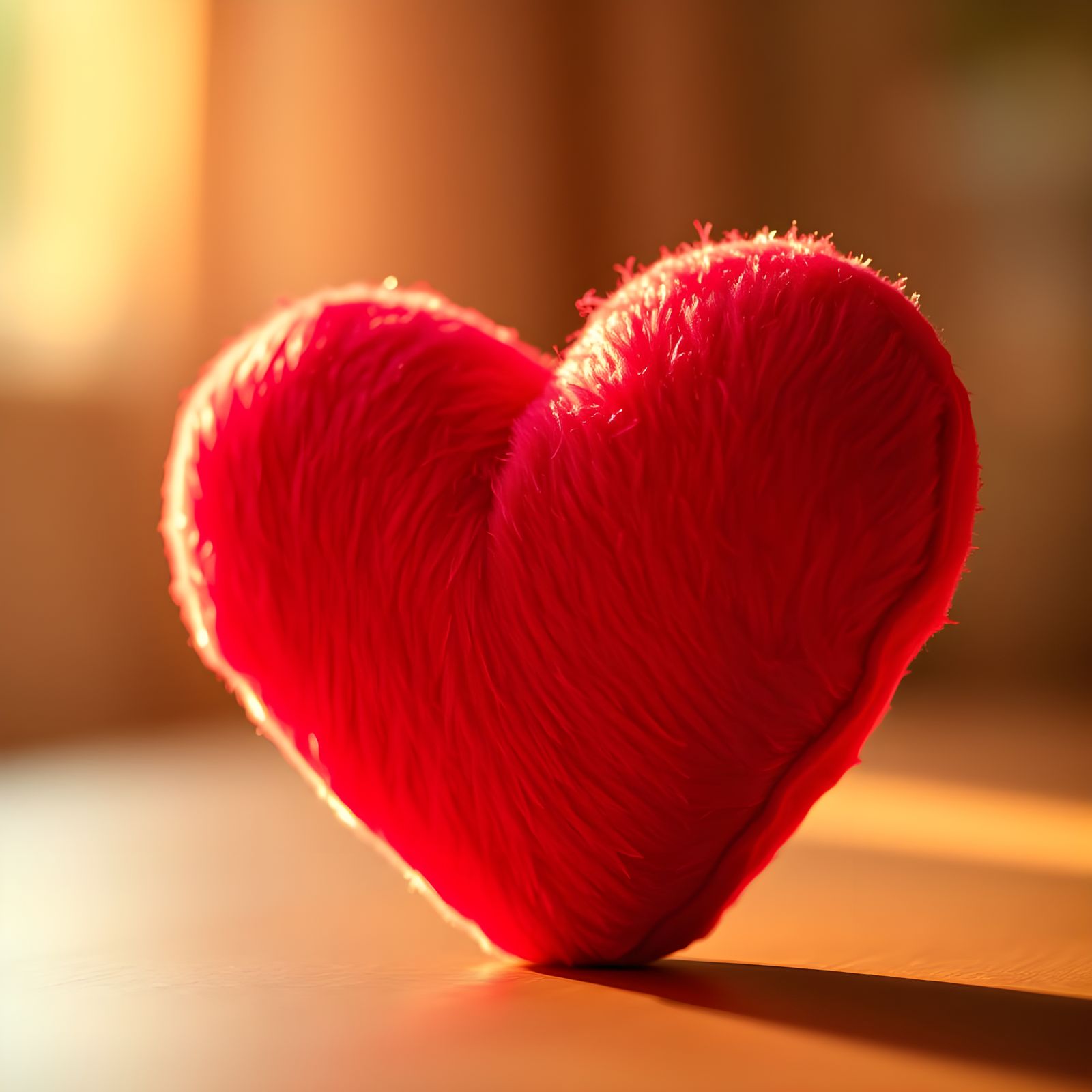 Vibrant Red Heart Plush in Warm Lighting