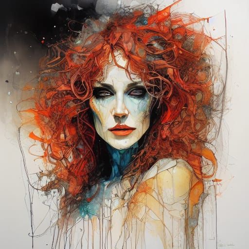 Neon Horror Portrait of Smiling Woman