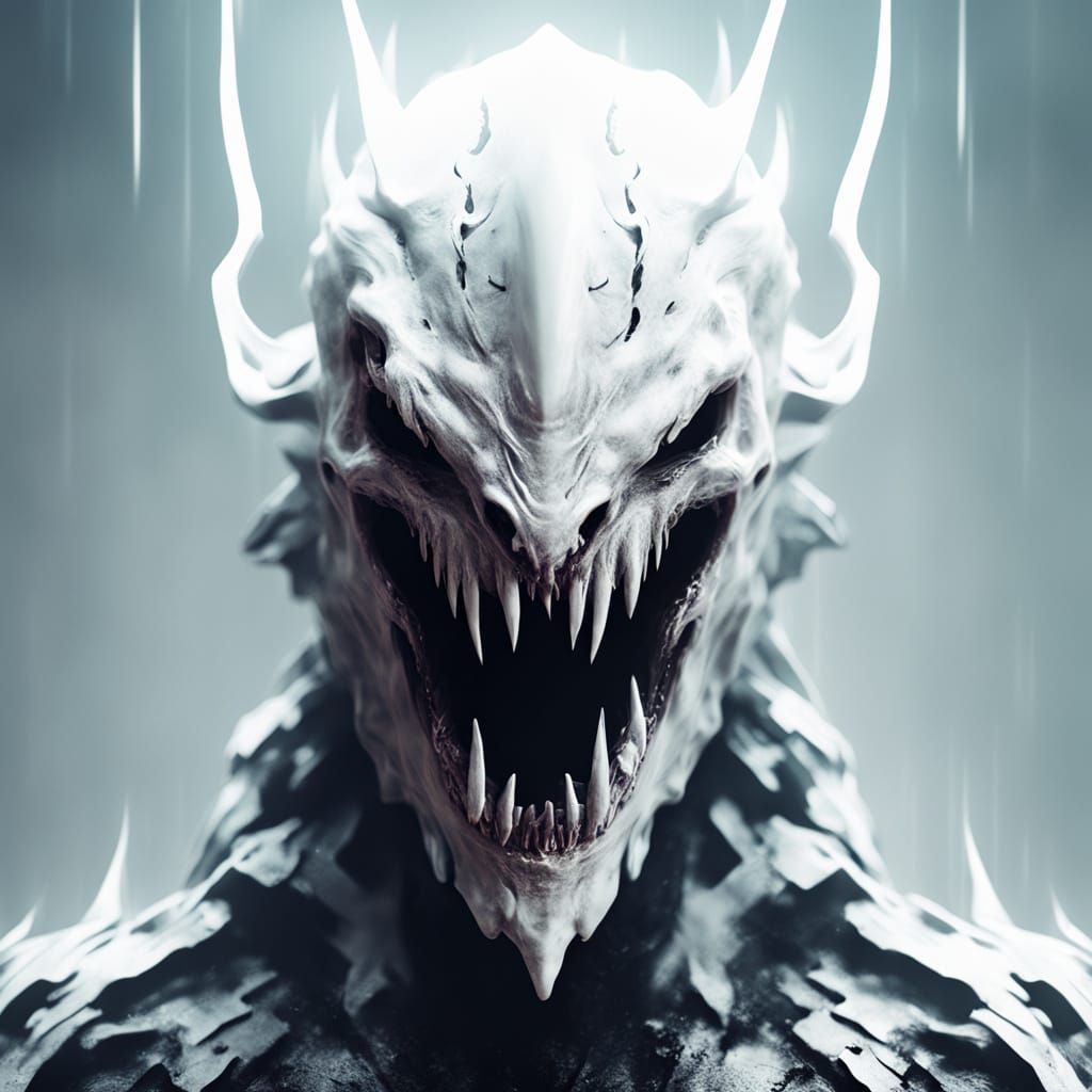 Eerie Oxide-White Monster in Digital Art