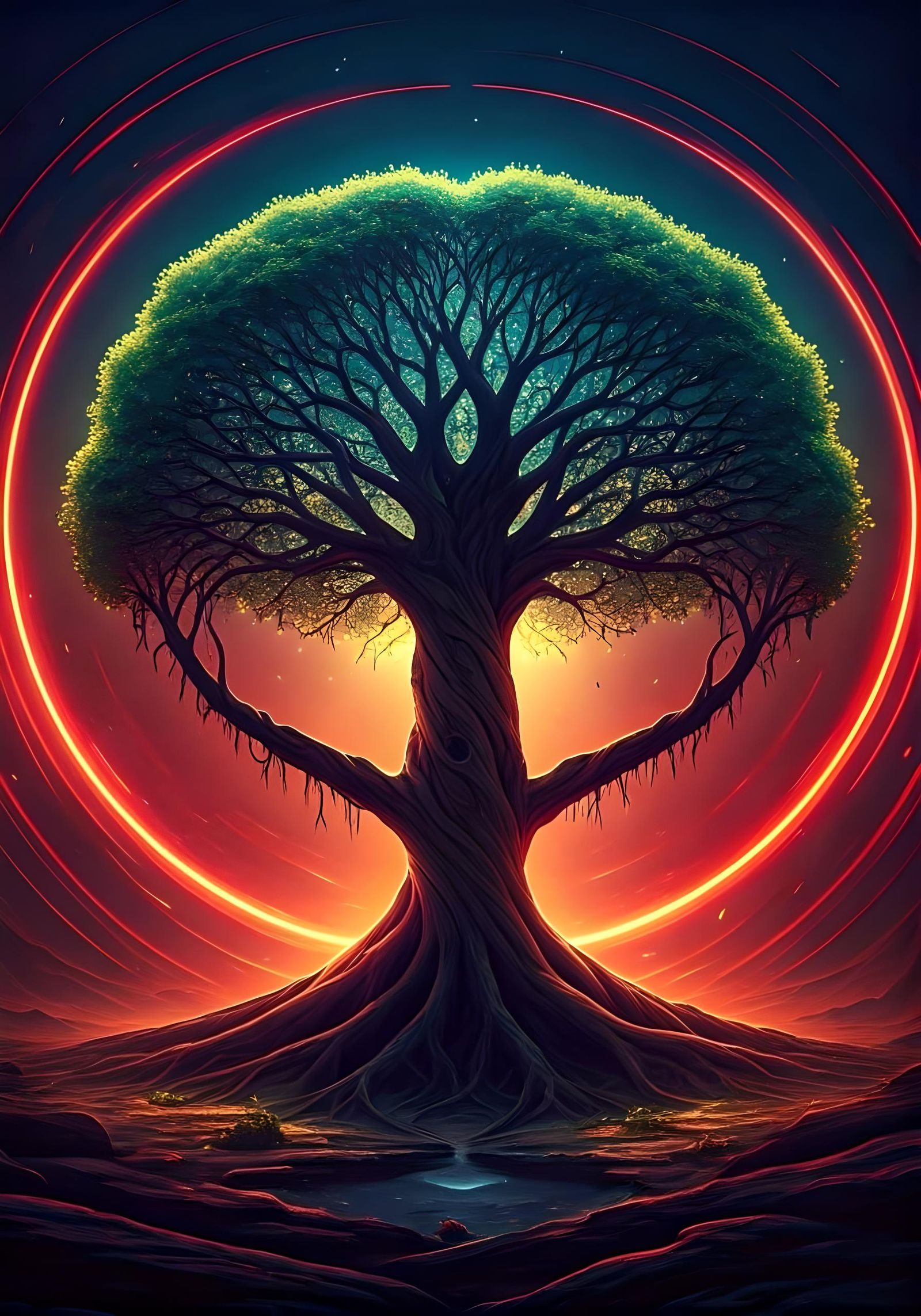 Magical Tree of Life with Red Energy
