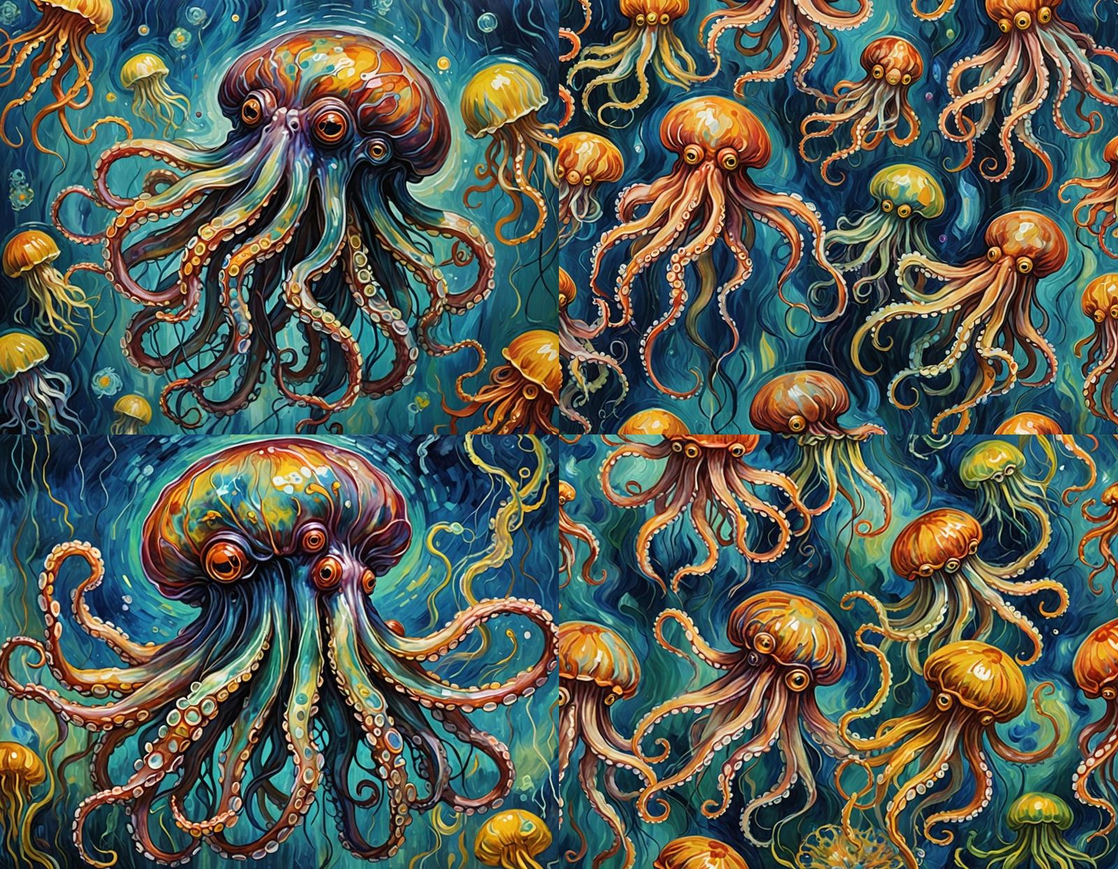 Abstract Octopus Jellyfish in Impressionist Style