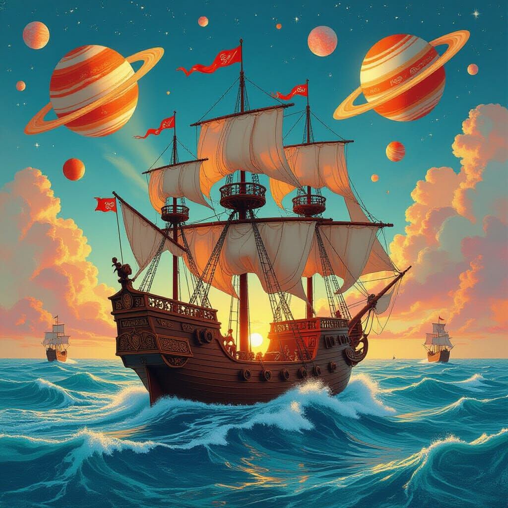 Psychedelic Baroque Galleon in Dreamlike Style