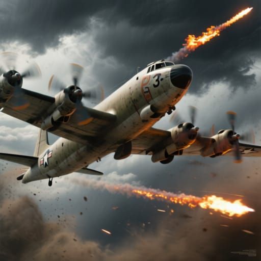 P-3 Orion Aircraft Banks Sharply in Stormy Sky