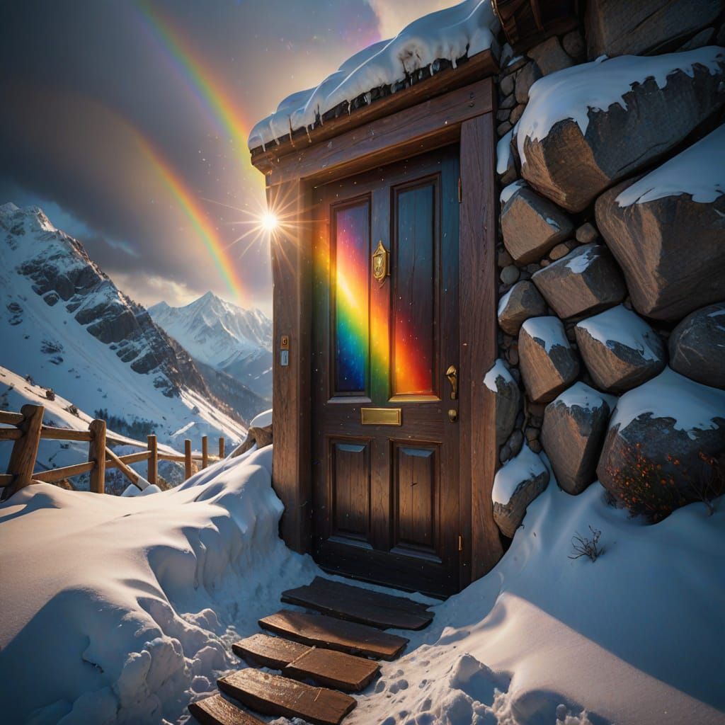Mystical Doorway on Snowy Mountain Path