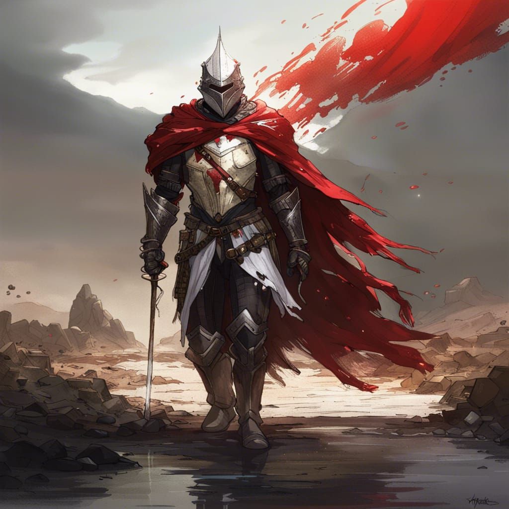 Knight in Red Armor, Dark Fantasy Art