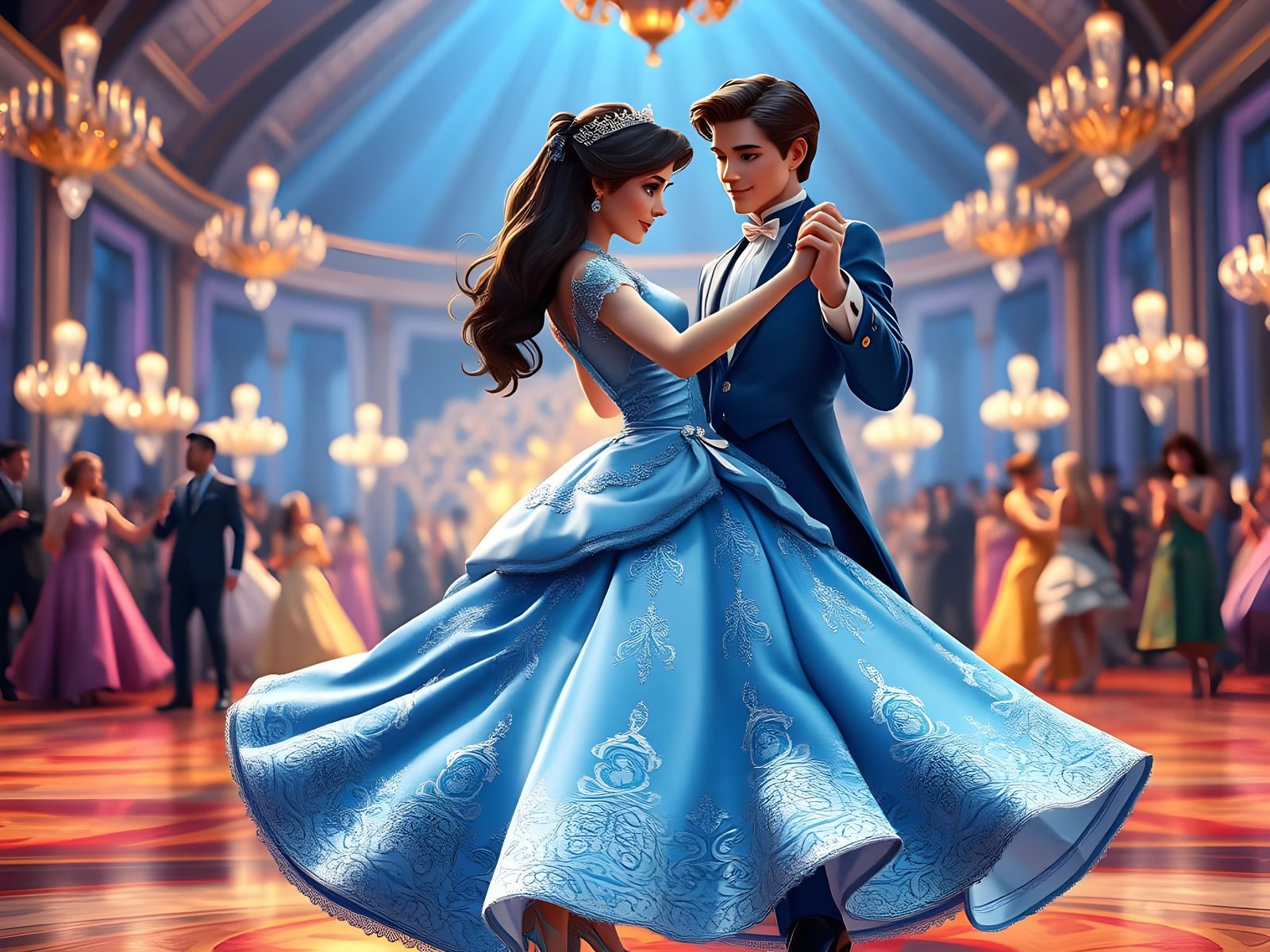 Cinderella's Enchanted Palace Ball in Vibrant Cyberpunk Styl...