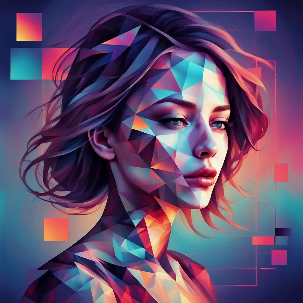 Geometric Woman in Dreamy Twilight: Digital Art