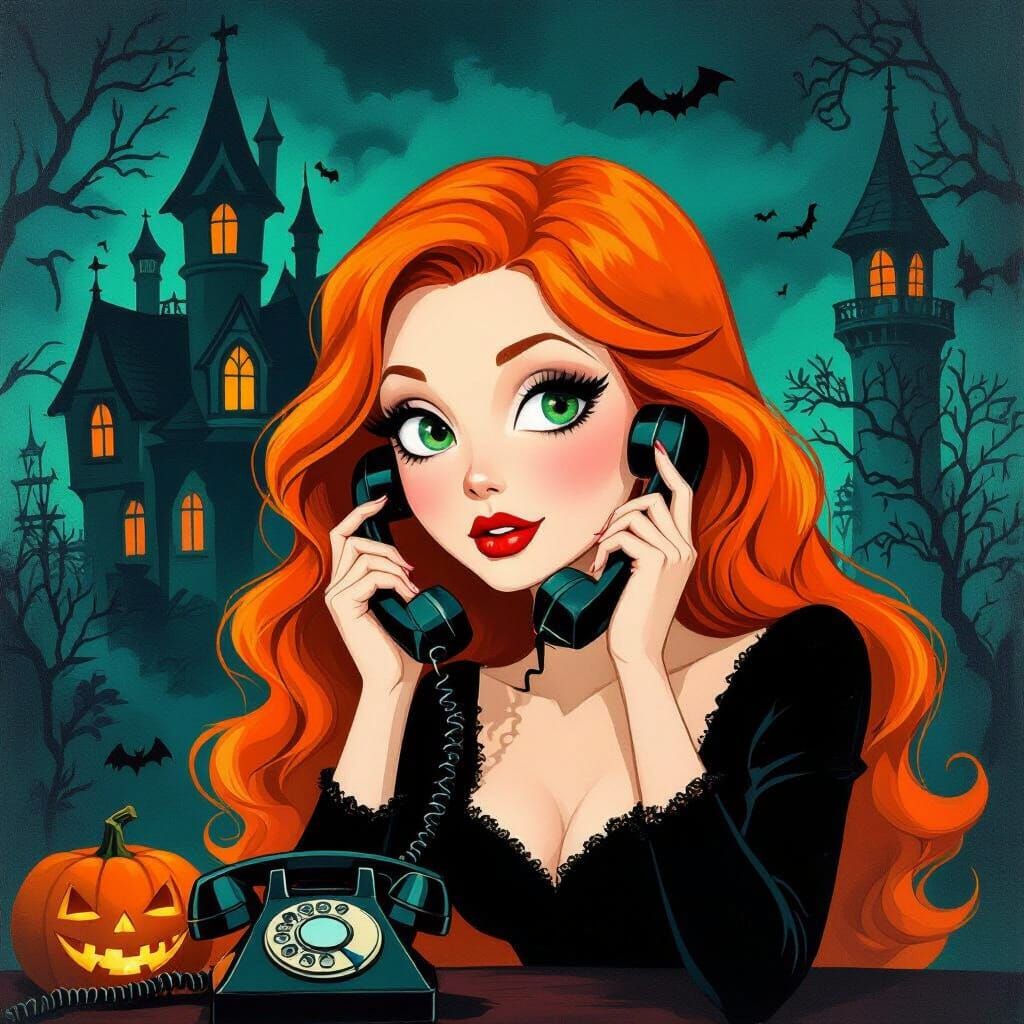 Margaret Keane Inspired Halloween Witch with Fiery Hair