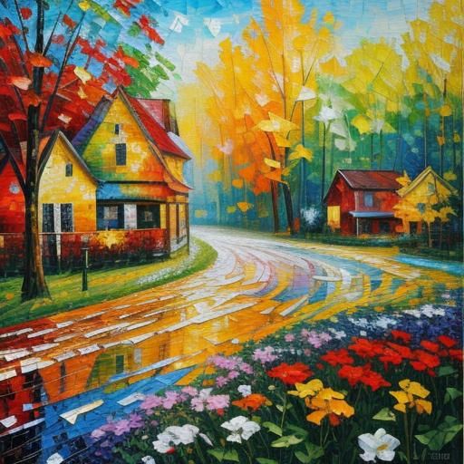 Vibrant Mosaic Patchwork in Expressionist Oil Painting Style