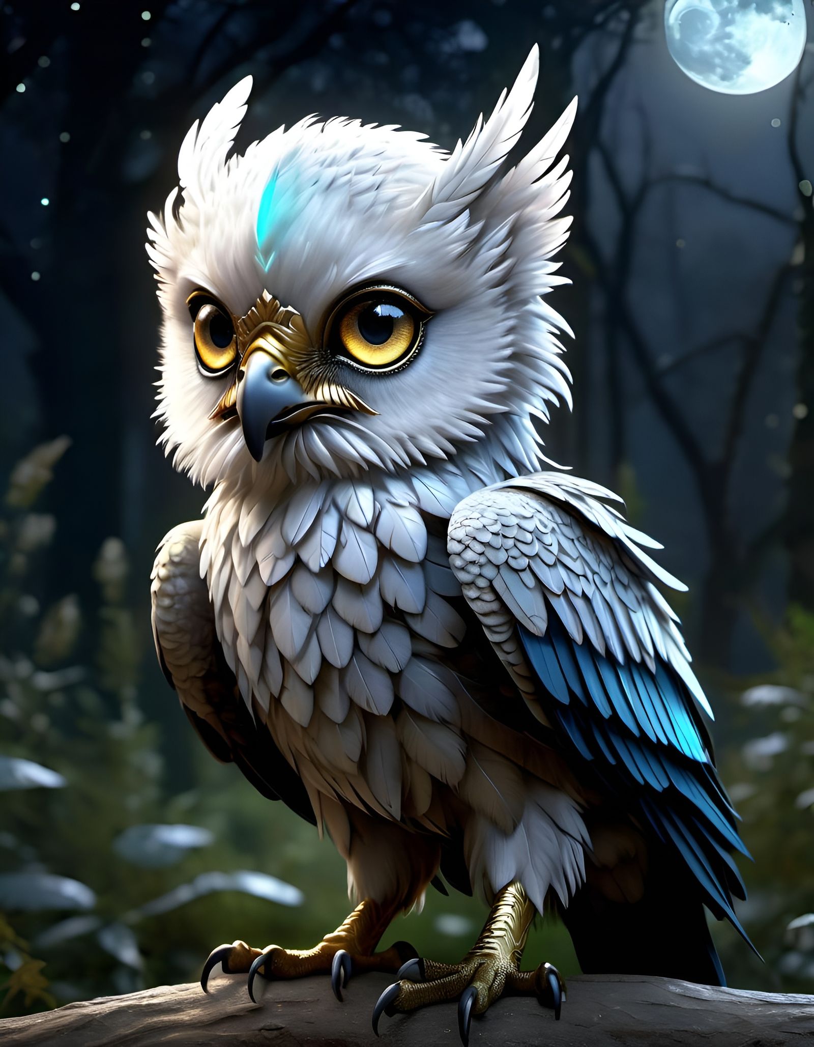 Moonlit Chibi Griffin with Glowing Eyes