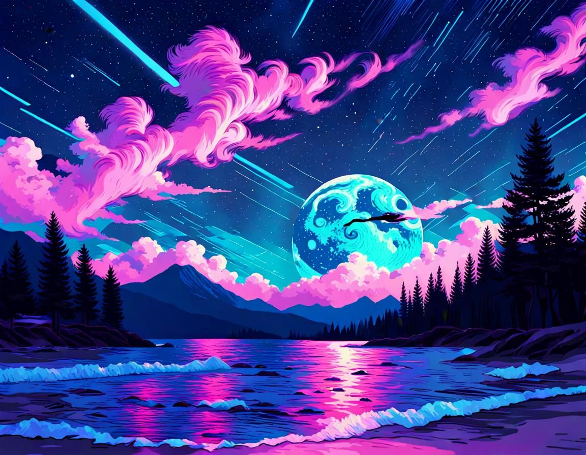 Vaporwave Starry Night: Dreamy Retro Art