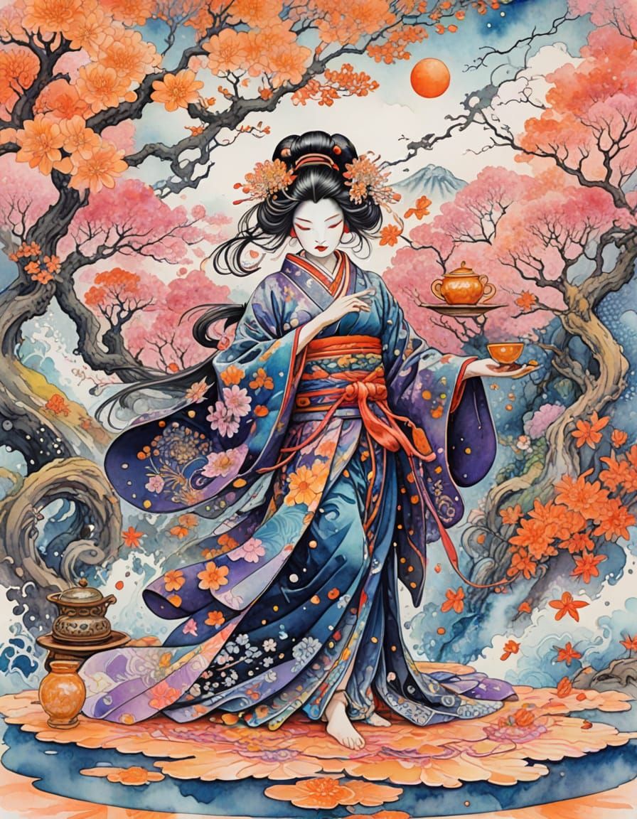 Geisha Tea Ceremony in Psychedelic Garden