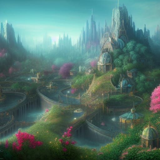 Fantastical Garden City: Detailed Matte Painting