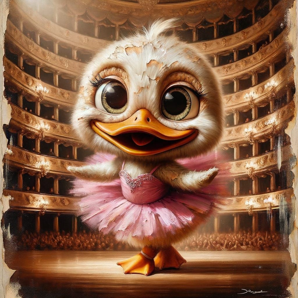 Duckling Ballerina on Opera Stage, Acrylic Texture