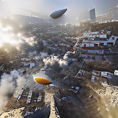 Vintage Blimp Soaring Through Blue Sky