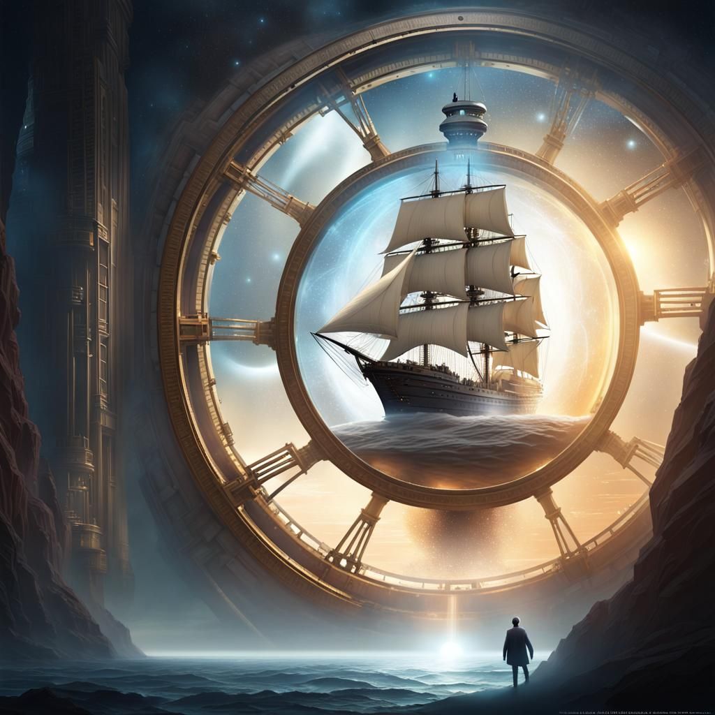 Sailship Soaring Through Sci-Fi Star Portal