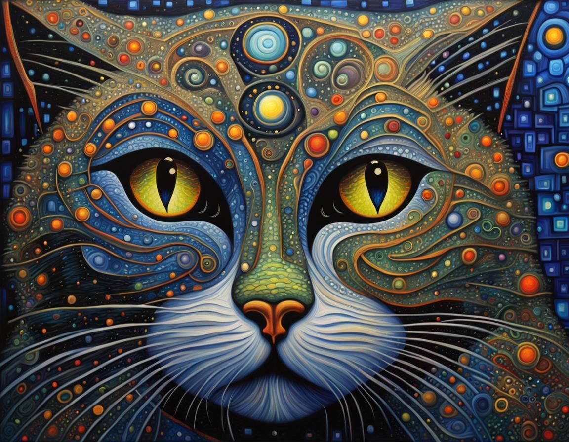 Mystic Cat Portrait in Expressionist Oil Painting