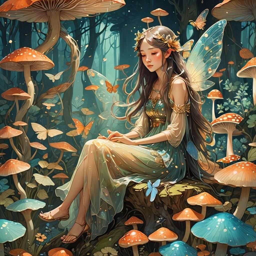 Enchanted Forest Scene with Butterflies