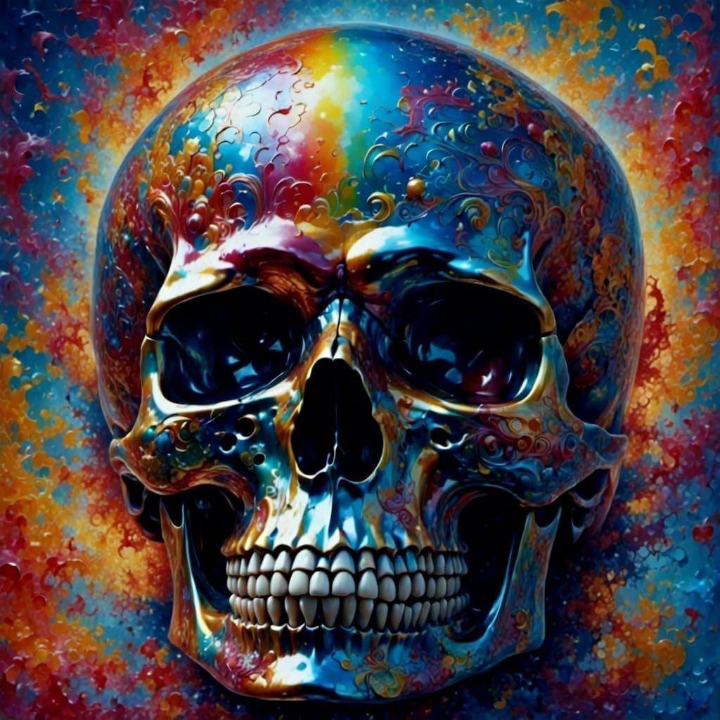 Rainbow Skull in Surreal Psychedelic Abstraction