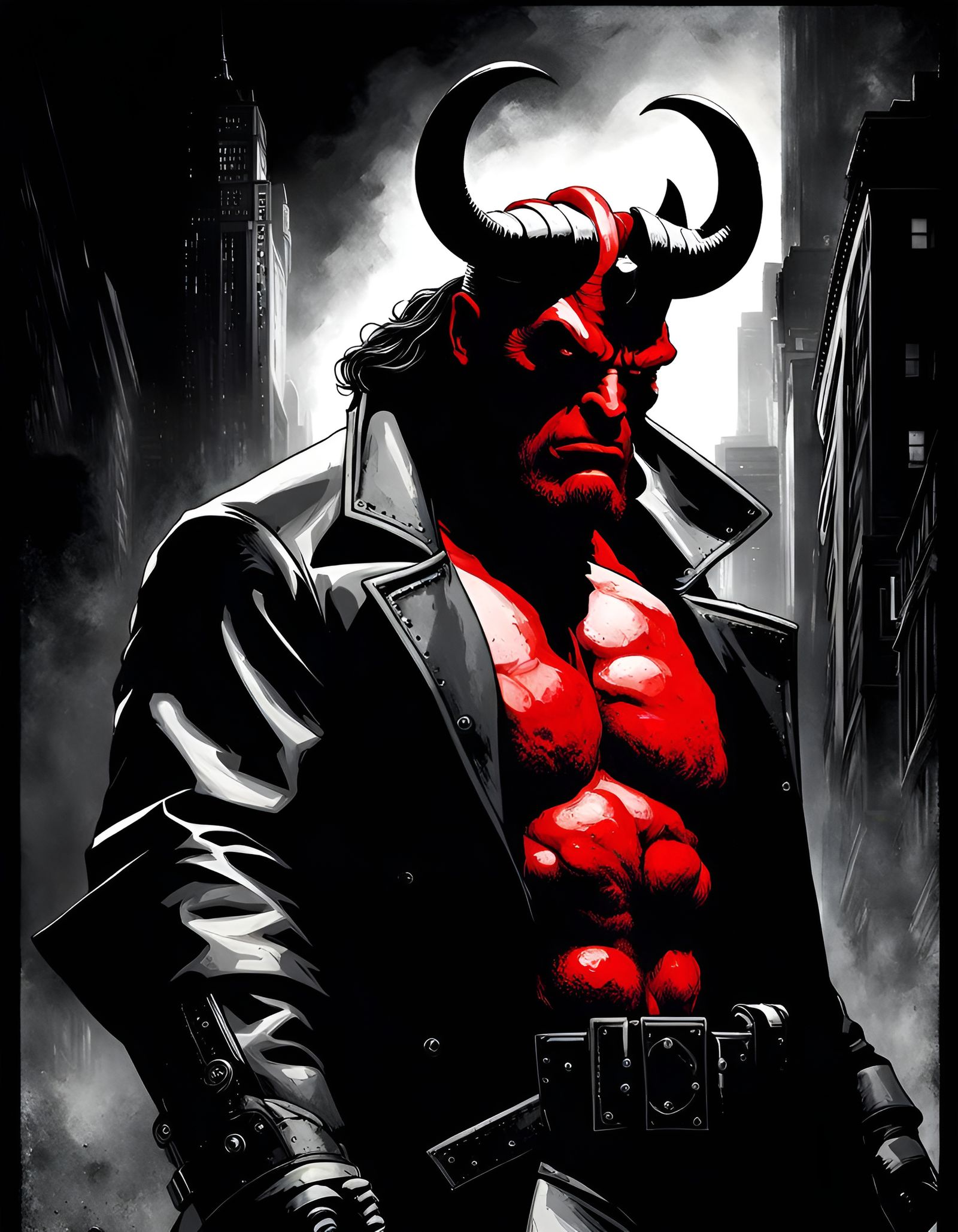 Terrifying Red Hellboy in Black-Noir Movie Poster Art