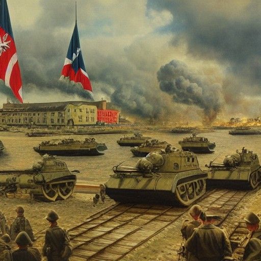 D-Day Invasion from German Perspective as Oil Painting