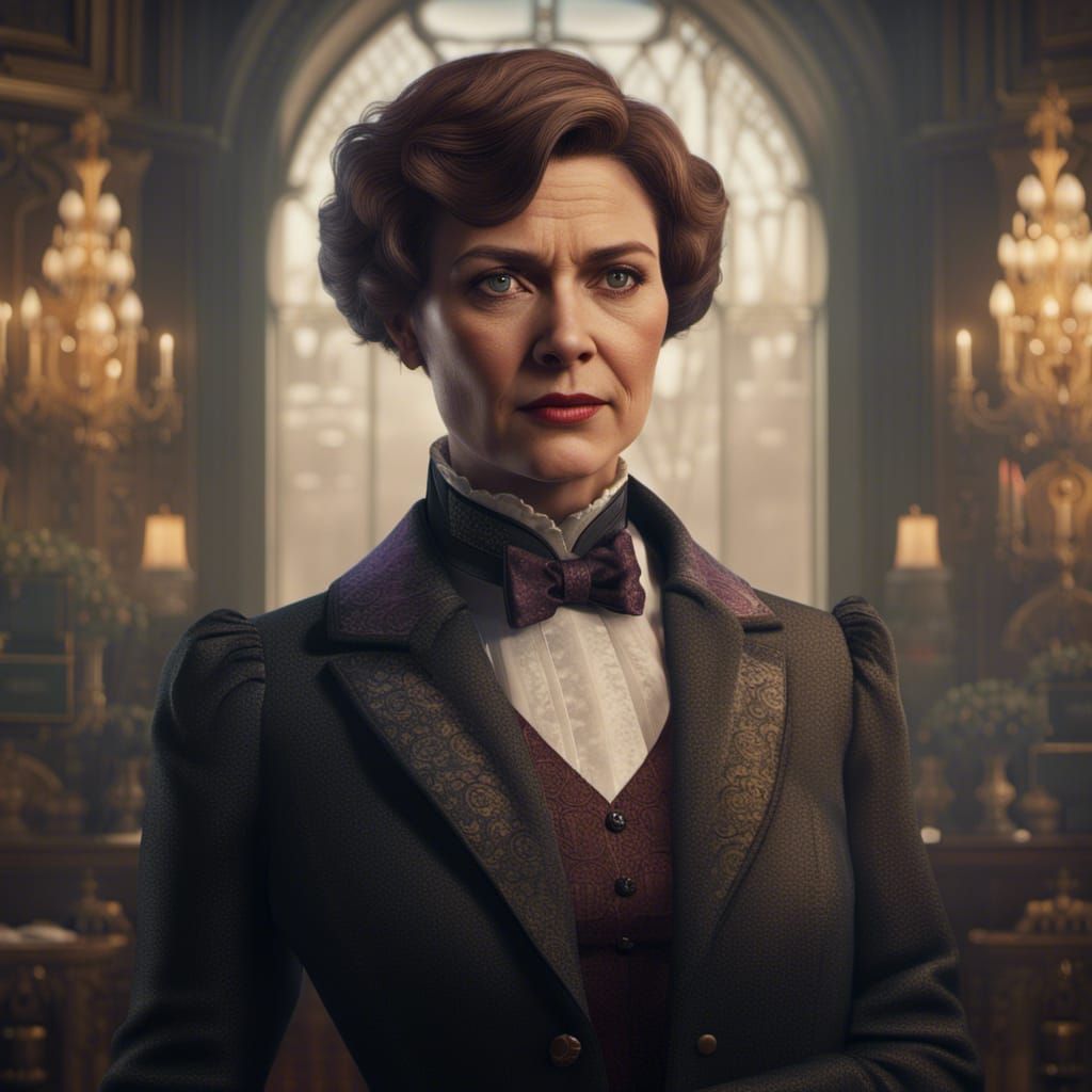 Victorian Woman in Suit: Detailed Matte Painting