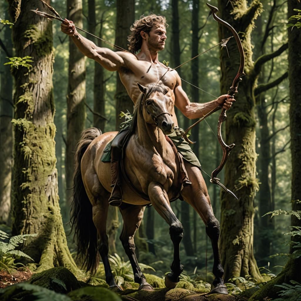 Realistic Centaur Archer in Dense Forest, 8K