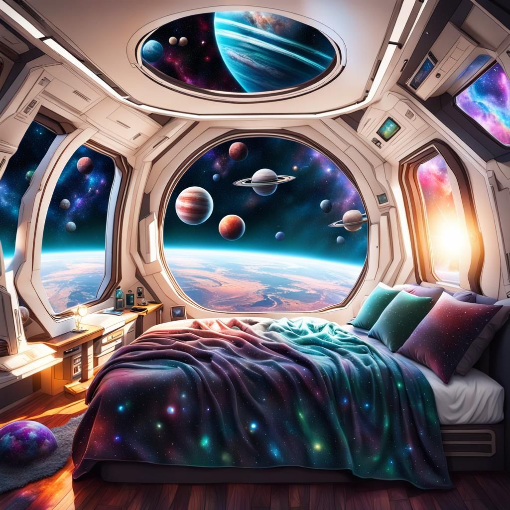 Cozy Spaceship Bedroom with Nebula View