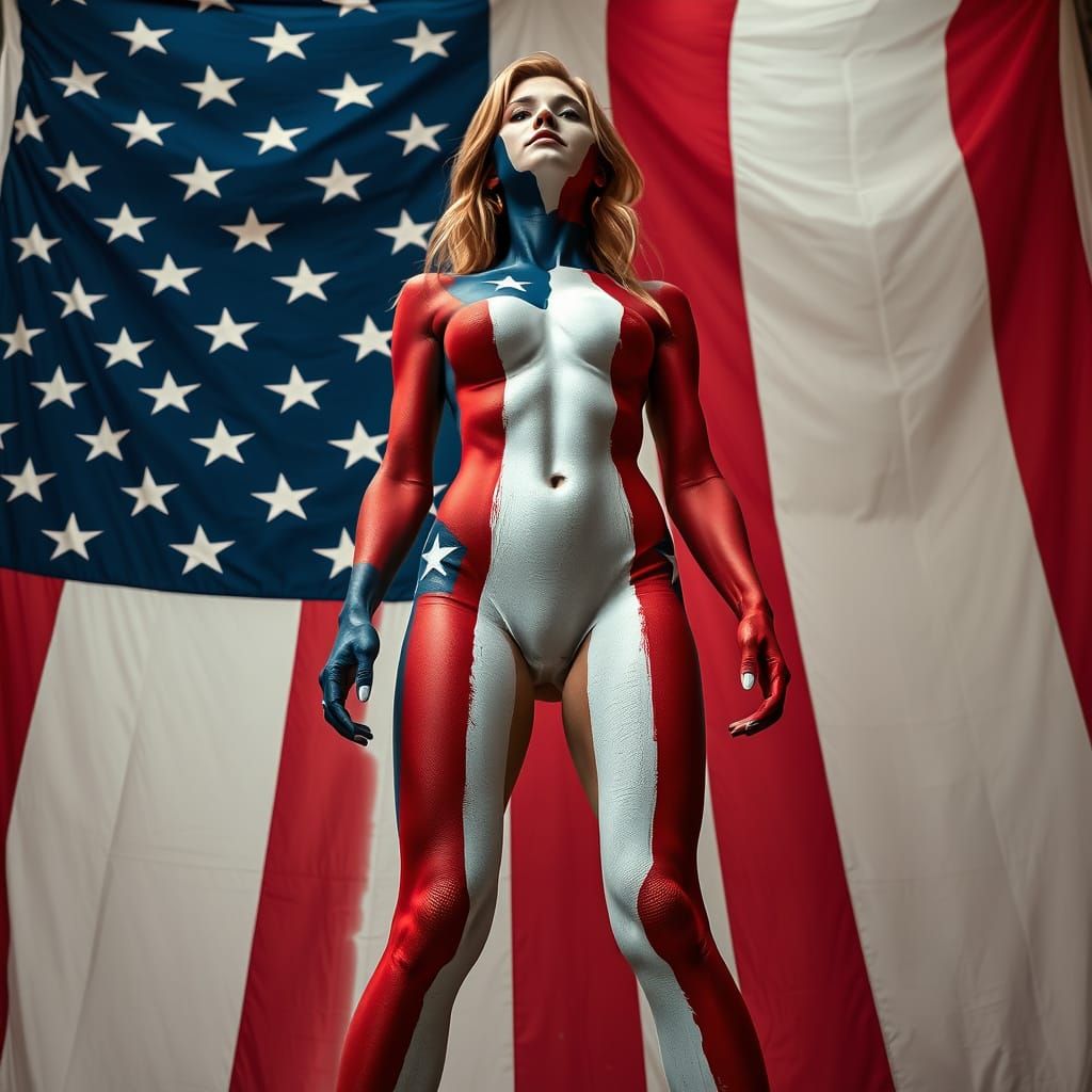 Patriotic Woman in American Flag Body Paint