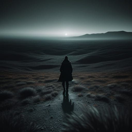 Desolate Moonlit Figure in Cinematic Lighting