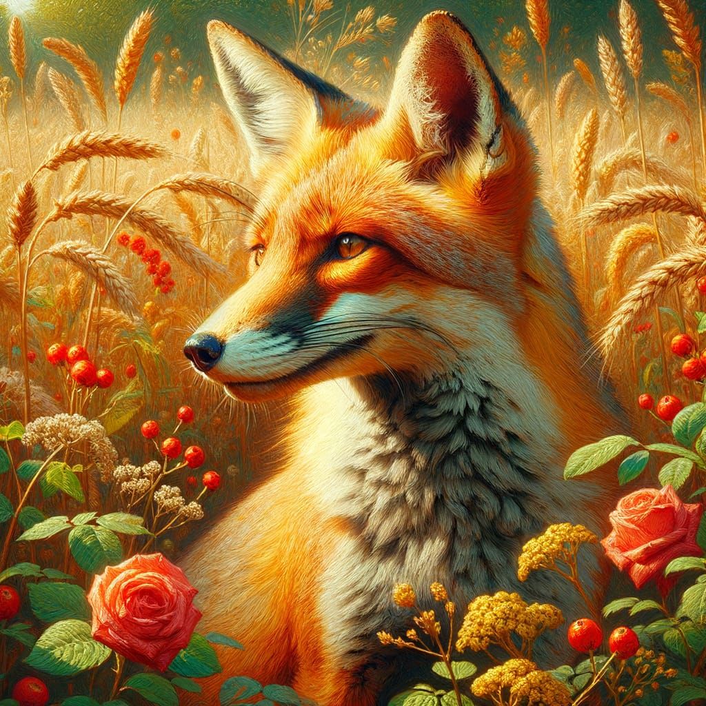 Elegant Fox in Classic Naturalist Style Oil Painting