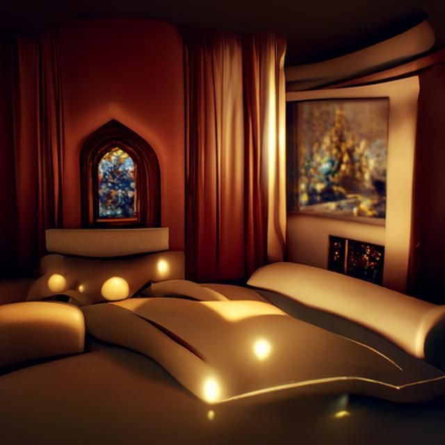 Luxurious Bedroom Interior on a Rainy Night
