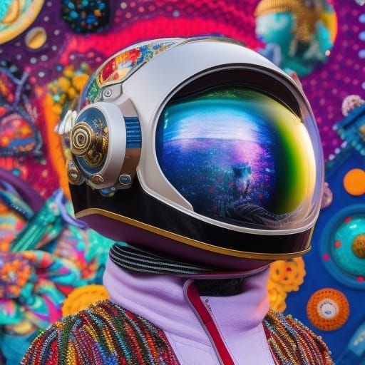 Fashion Astronaut with Colorful Yarn and Buttons