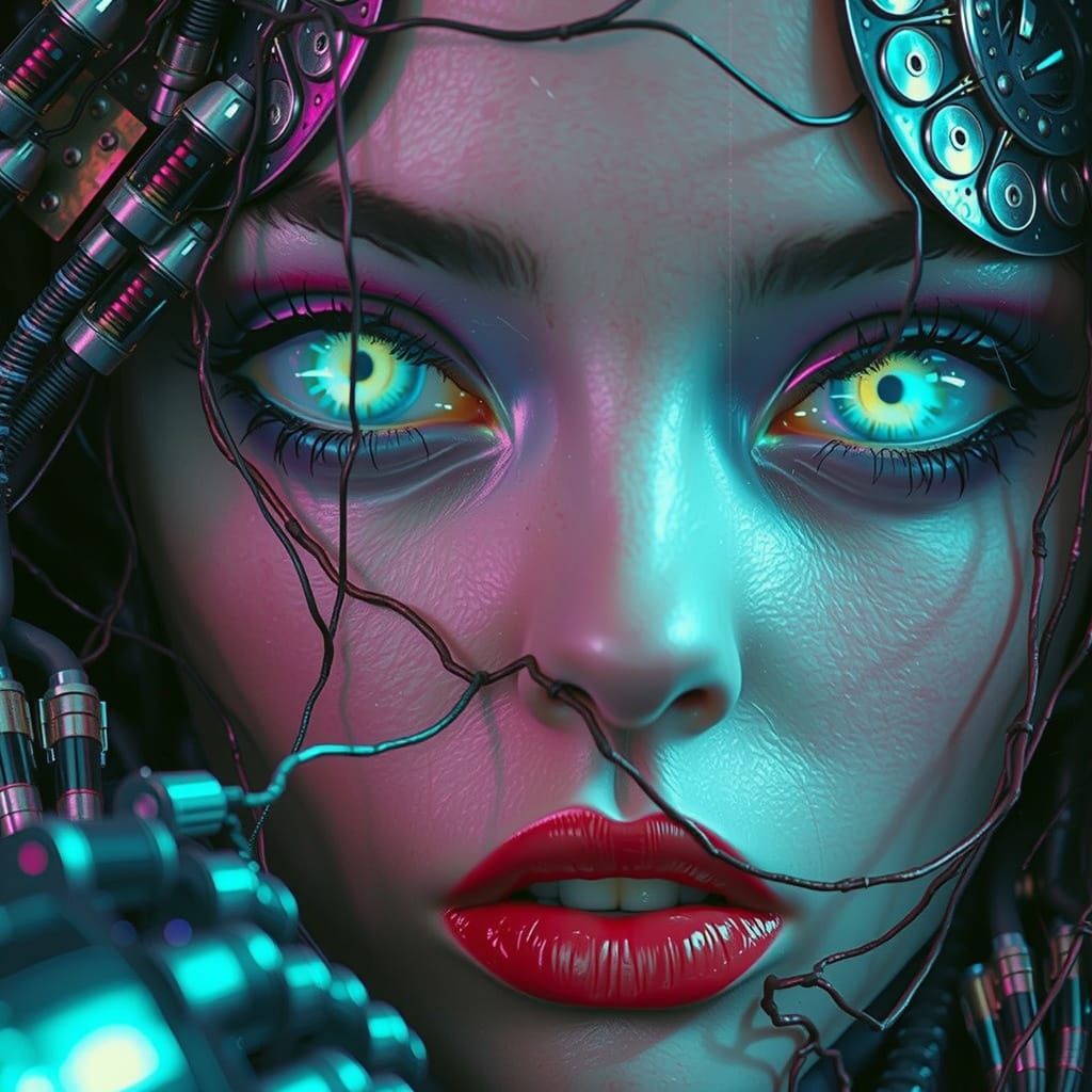 Cyberpunk Alien Portrait in 1980s Polaroid Style